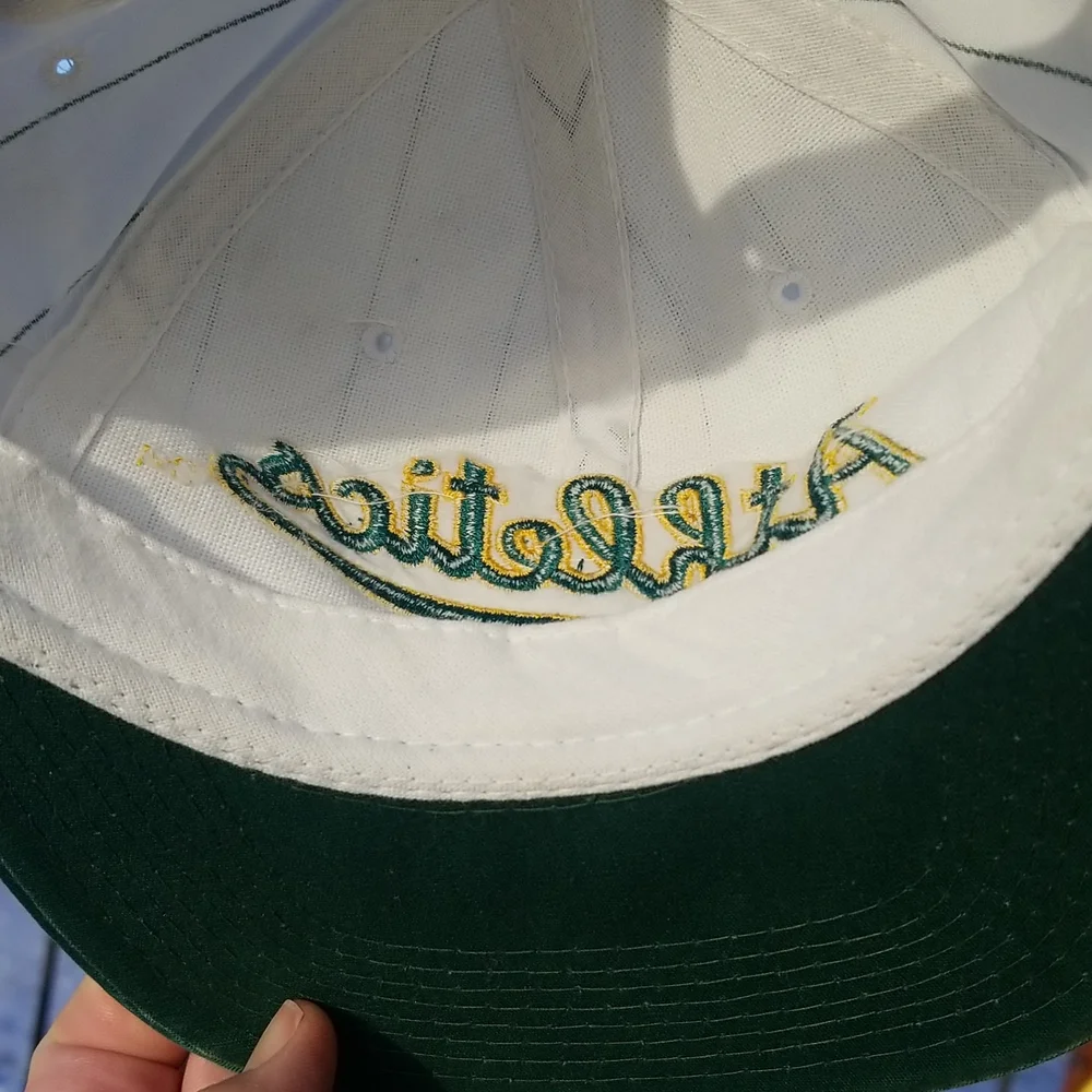 STARTER MLB Oakland Athletics Script Pin Stripe Snapback Hat Vintage Rare - Picture 11 of 11